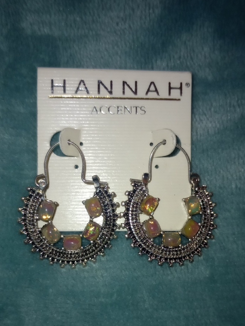 Hannah Opalescent Multi-Color Stone Silver Hoop Earrings